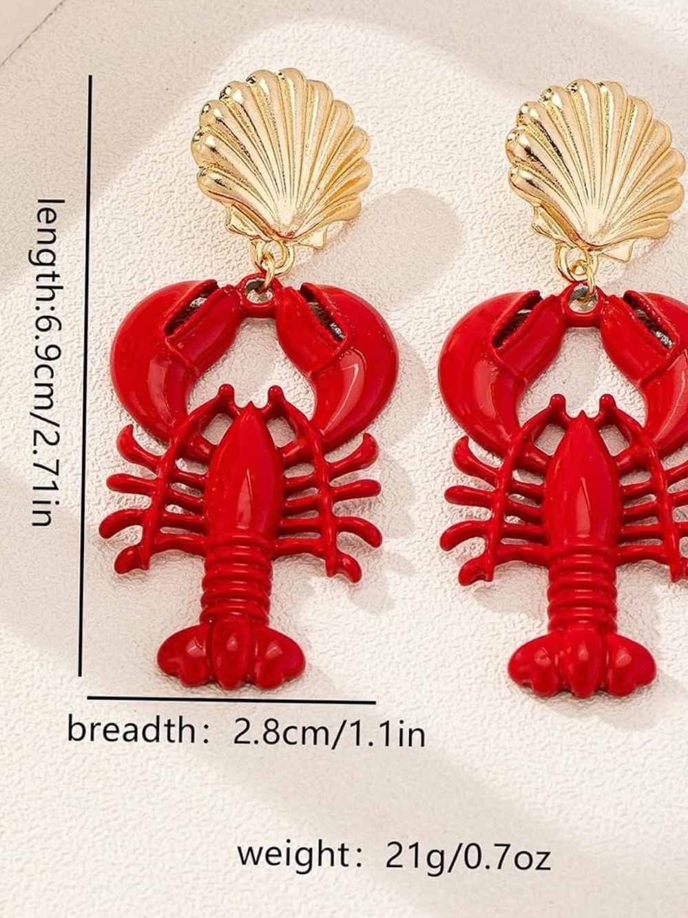 Anthropologie Gold Tone Shell with Red Lobster Drop Earrings - Picture 4 of 4